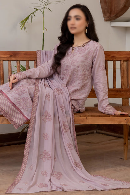 3 Piece - Embroidered Lawn Slub Karandi - Nafees 103