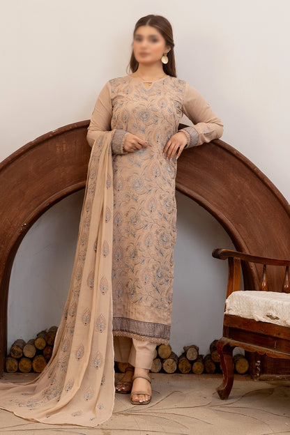 3 Piece - Embroidered Lawn Slub Karandi - Nafees 104