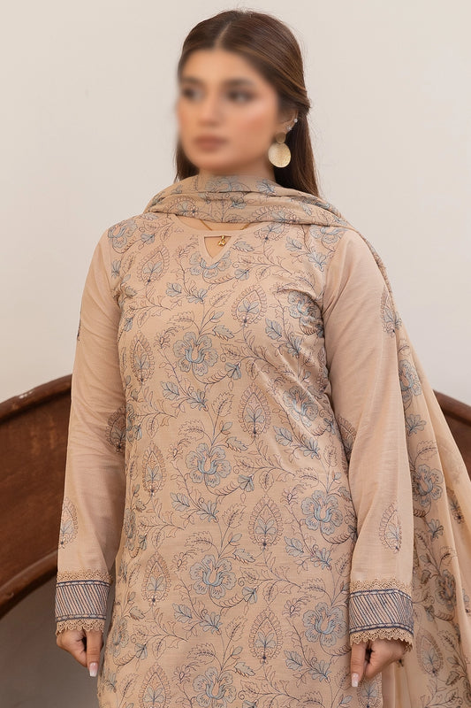 3 Piece - Embroidered Lawn Slub Karandi - Nafees 104