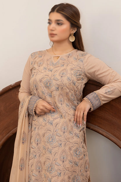 3 Piece - Embroidered Lawn Slub Karandi - Nafees 104