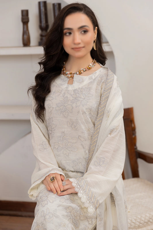 3 Piece - Embroidered Lawn Slub Karandi - Nafees 106