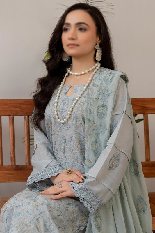 3 Piece - Embroidered Lawn Slub Karandi - Nafees 107