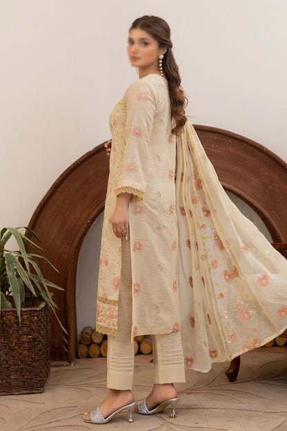 3 Piece - Embroidered Lawn Slub Karandi - Nafees 108