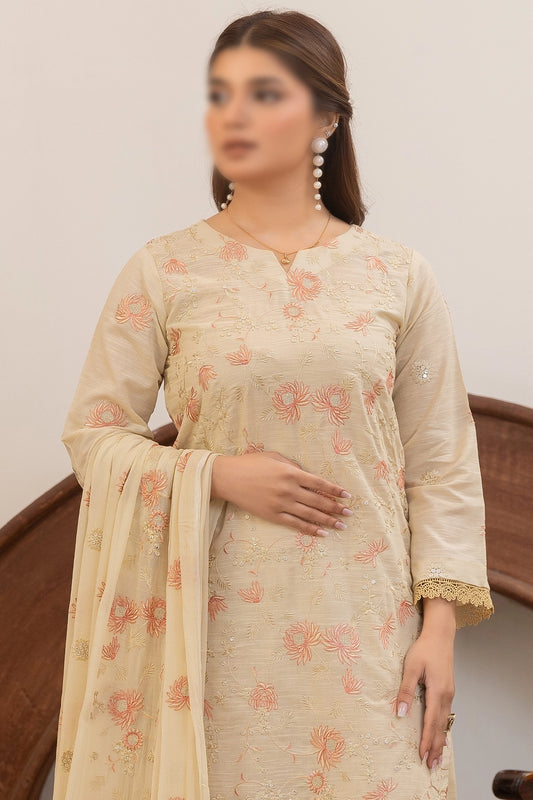 3 Piece - Embroidered Lawn Slub Karandi - Nafees 108