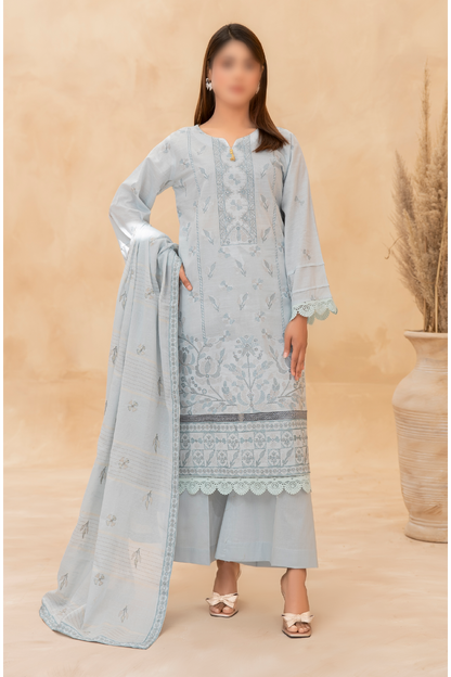 3 Piece - Embroidered Slub Lawn - Nazneen 102