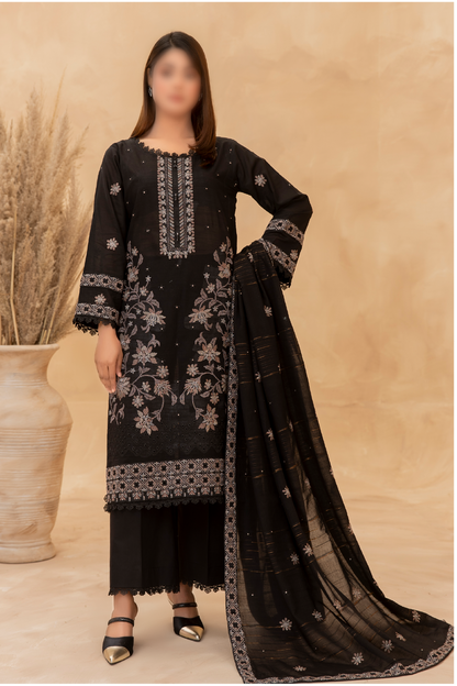 3 Piece - Embroidered Slub Lawn - Nazneen 103