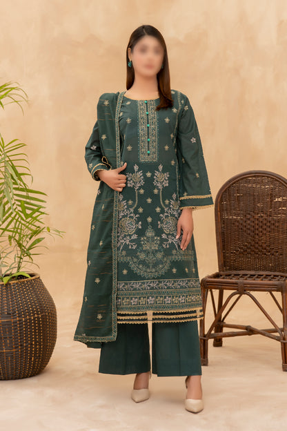 3 Piece - Embroidered Slub Lawn - Nazneen 104