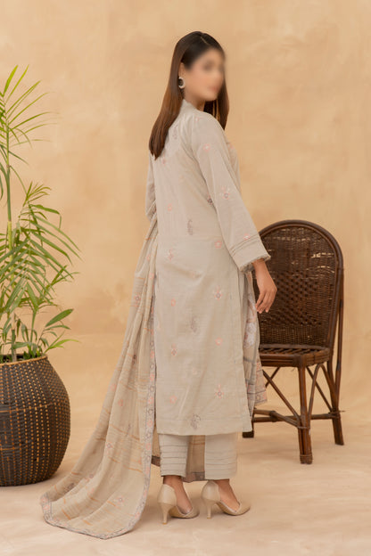 3 Piece - Embroidered Slub Lawn - Nazneen 105