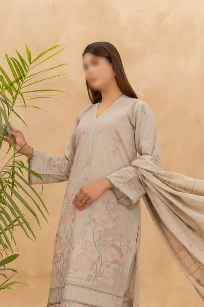 3 Piece - Embroidered Slub Lawn - Nazneen 105