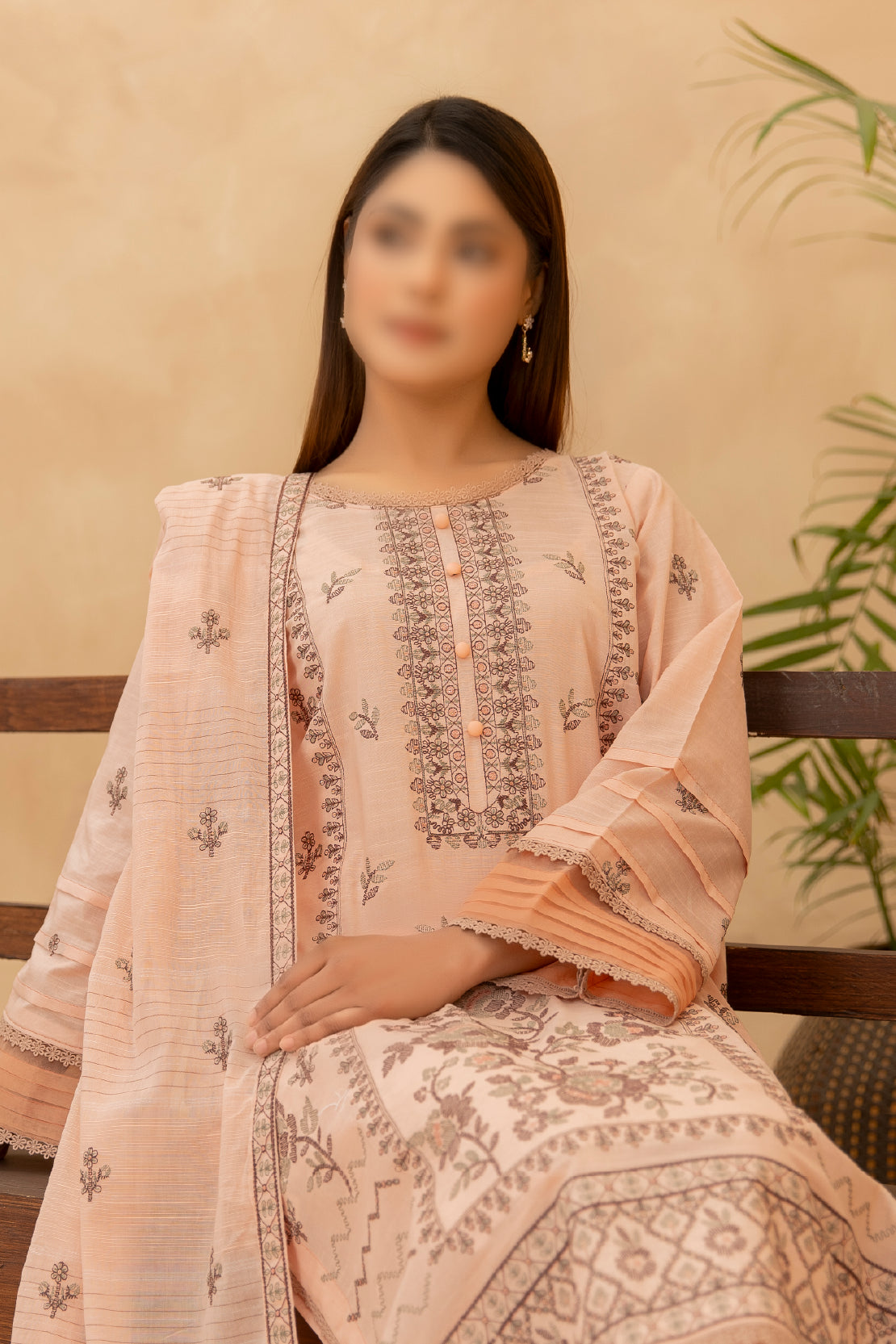 3 Piece - Embroidered Slub Lawn - Nazneen 106