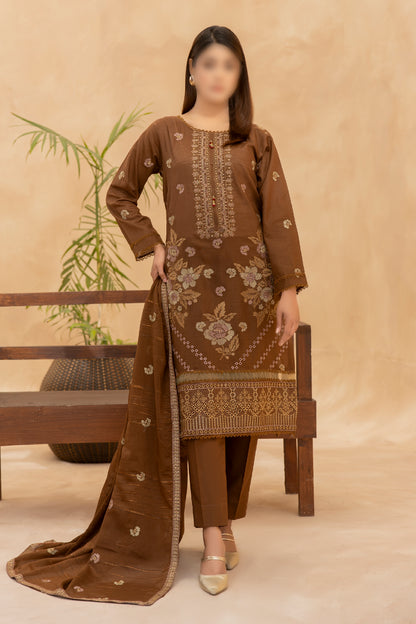 3 Piece - Embroidered Slub Lawn - Nazneen 107