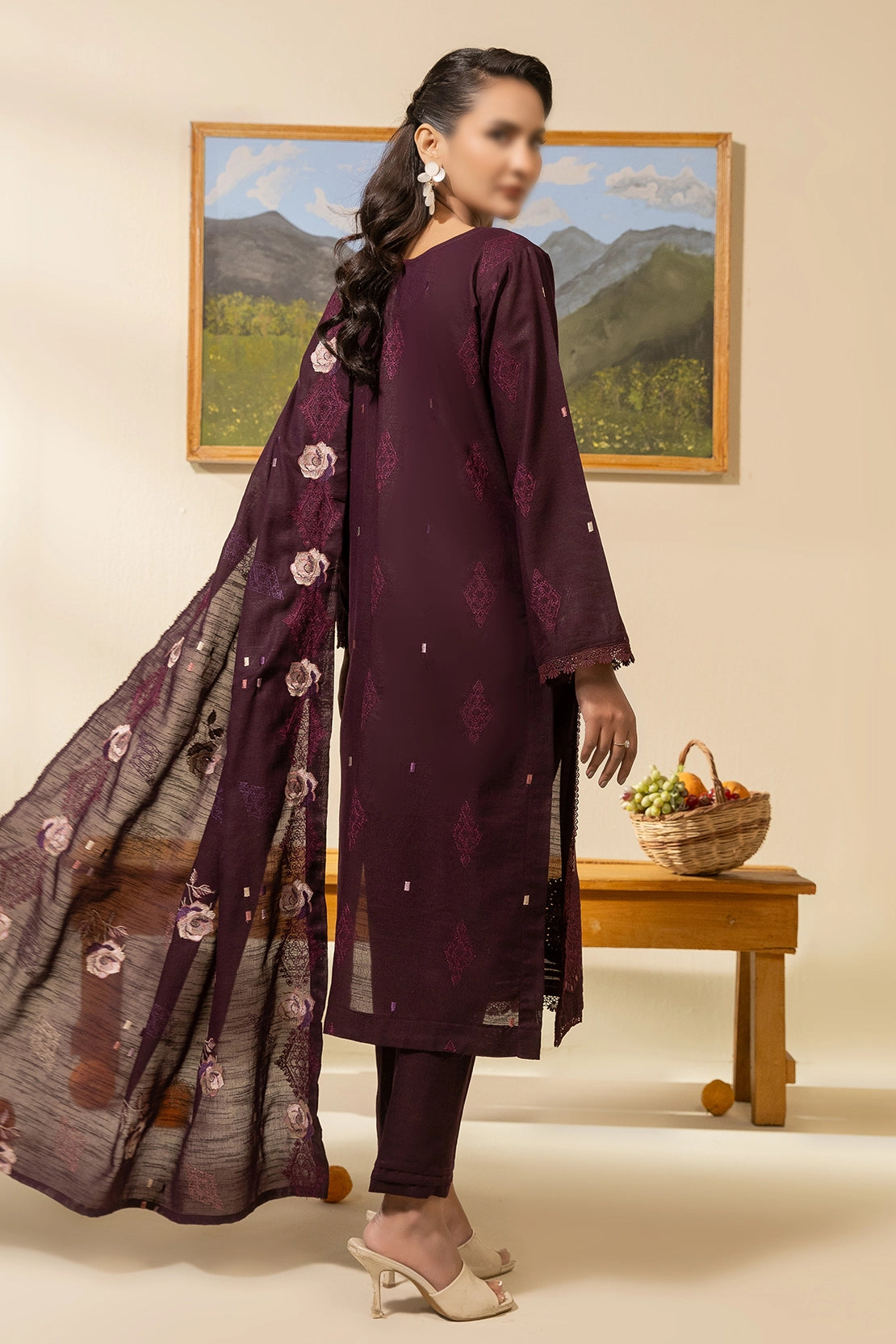 3 Piece - Embroidered Lawn Slub Karandi - Nikhar 101