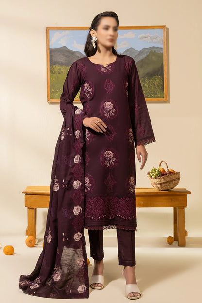 3 Piece - Embroidered Lawn Slub Karandi - Nikhar 101