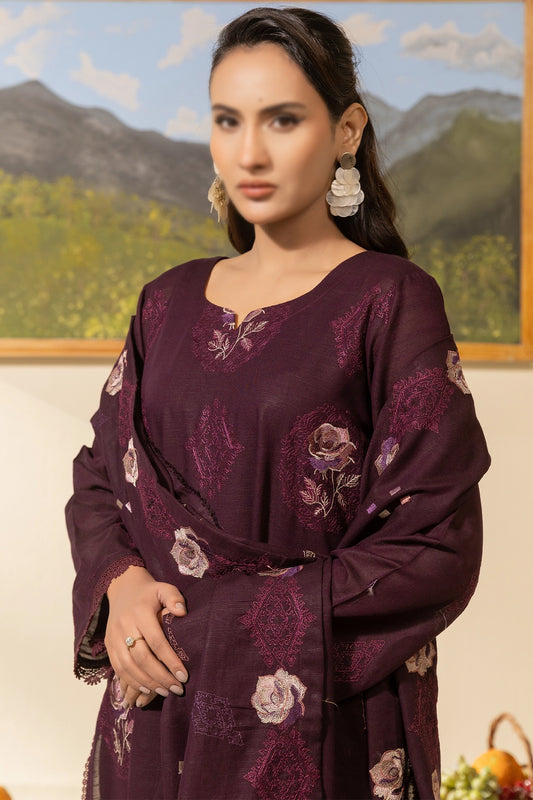 3 Piece - Embroidered Lawn Slub Karandi - Nikhar 101