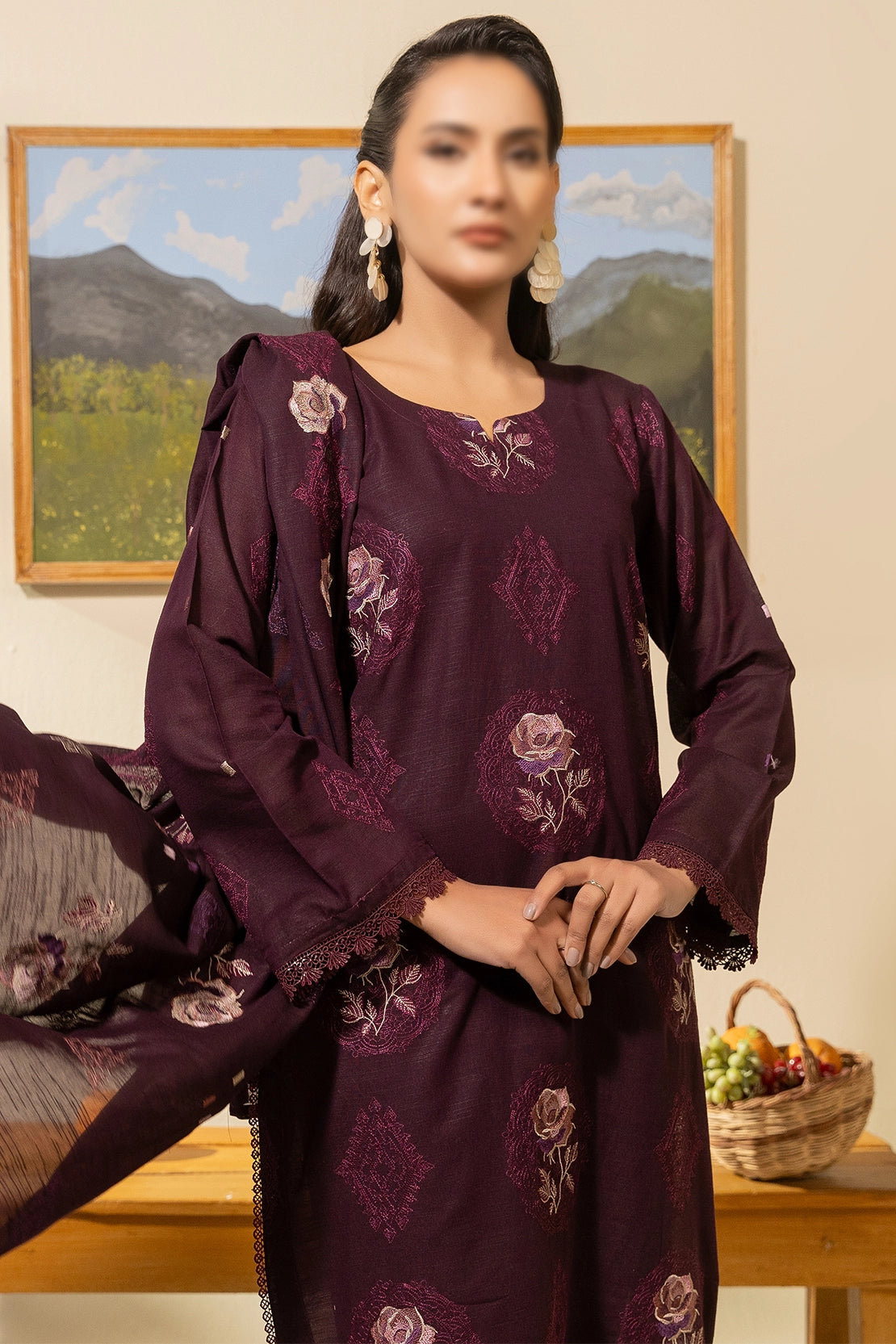 3 Piece - Embroidered Lawn Slub Karandi - Nikhar 101