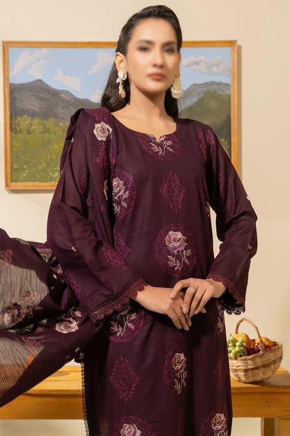 3 Piece - Embroidered Lawn Slub Karandi - Nikhar 101