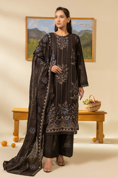 3 Piece - Embroidered Lawn Slub Karandi - Nikhar 102
