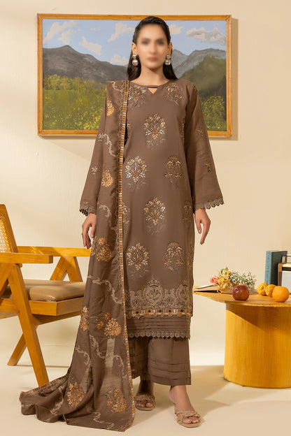3 Piece - Embroidered Lawn Slub Karandi - Nikhar 103