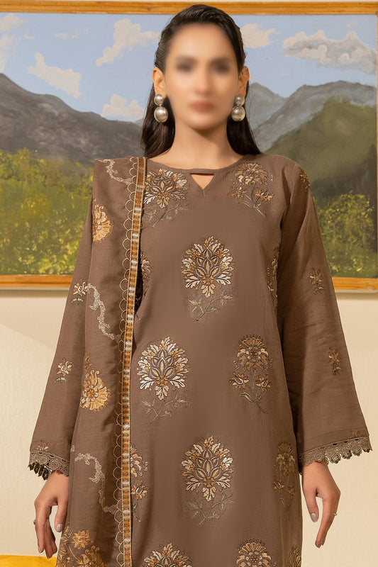 3 Piece - Embroidered Lawn Slub Karandi - Nikhar 103