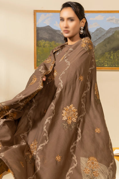 3 Piece - Embroidered Lawn Slub Karandi - Nikhar 103