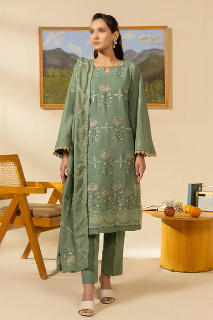 3 Piece - Embroidered Lawn Slub Karandi - Nikhar 105