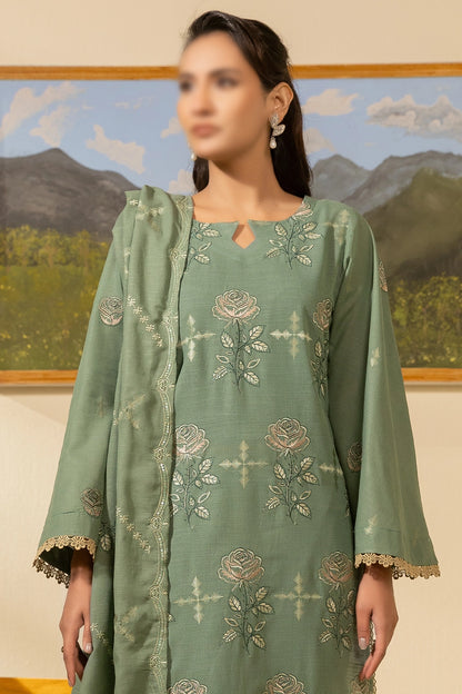 3 Piece - Embroidered Lawn Slub Karandi - Nikhar 105