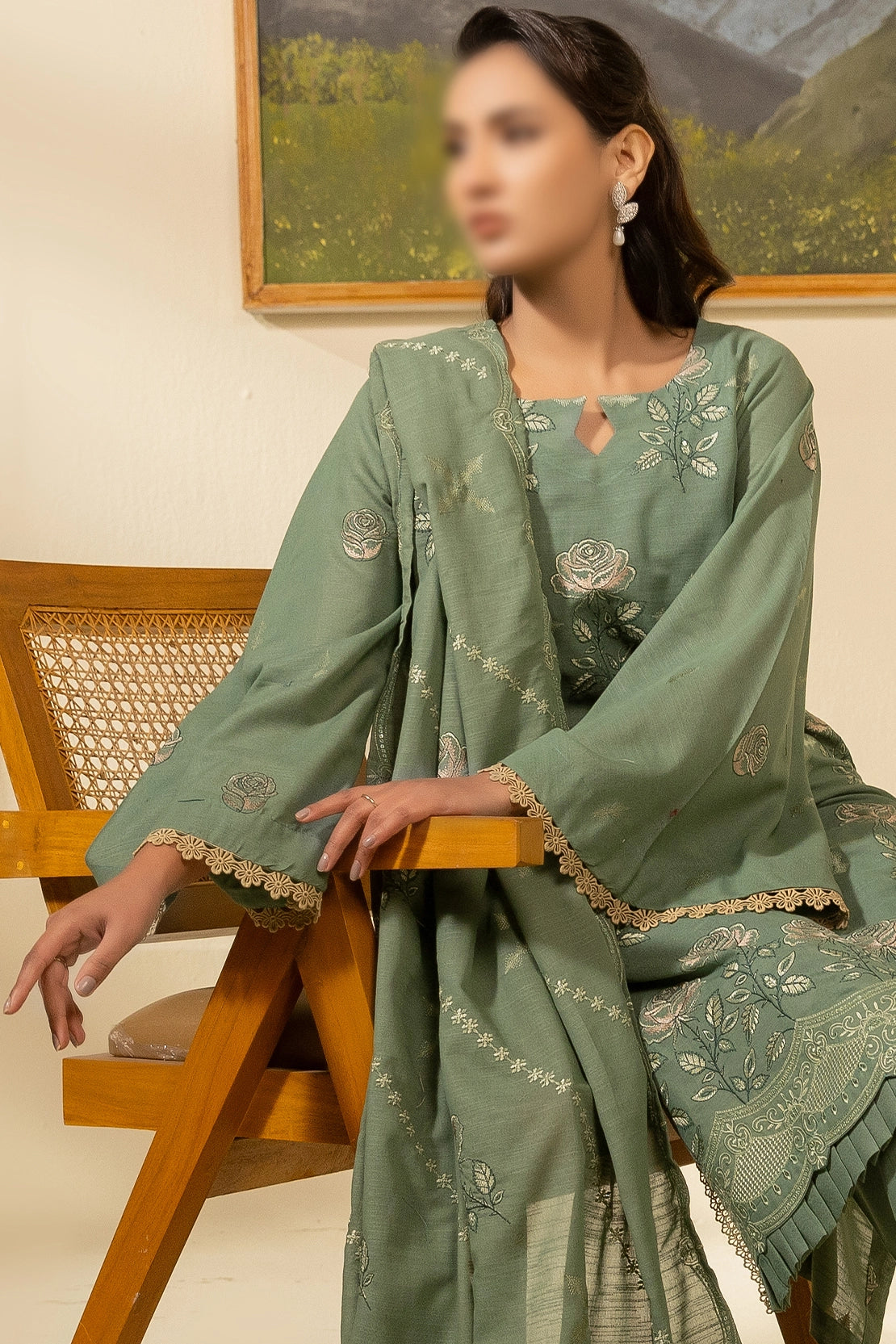 3 Piece - Embroidered Lawn Slub Karandi - Nikhar 105