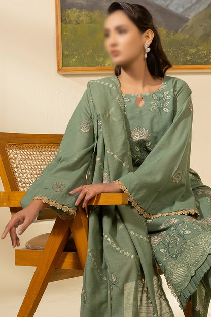 3 Piece - Embroidered Lawn Slub Karandi - Nikhar 105