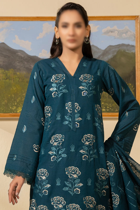 3 Piece - Embroidered Lawn Slub Karandi - Nikhar 106