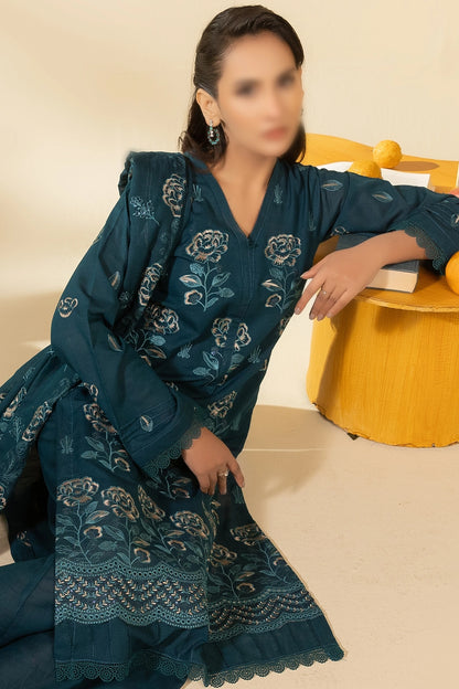 3 Piece - Embroidered Lawn Slub Karandi - Nikhar 106