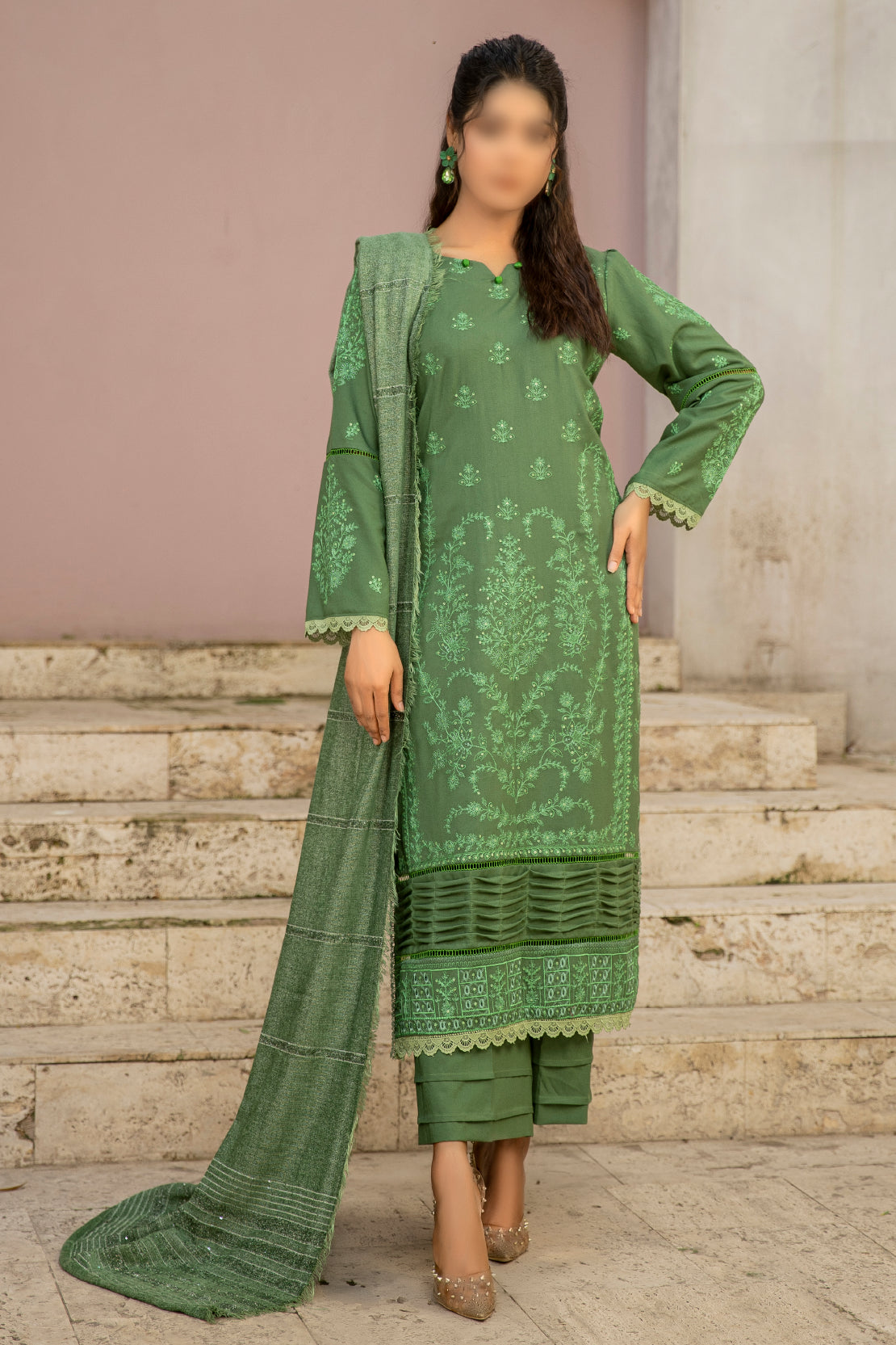 3 Piece - Embroidered Dhanak - Pahnawa 201