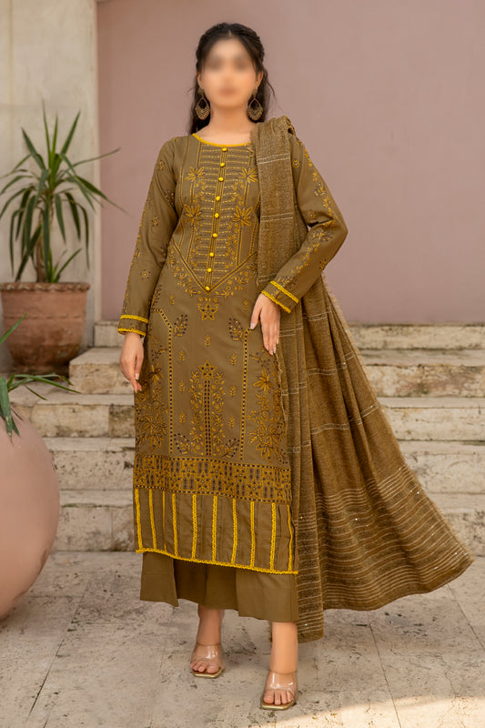 3 Piece - Embroidered Dhanak - Pahnawa 202