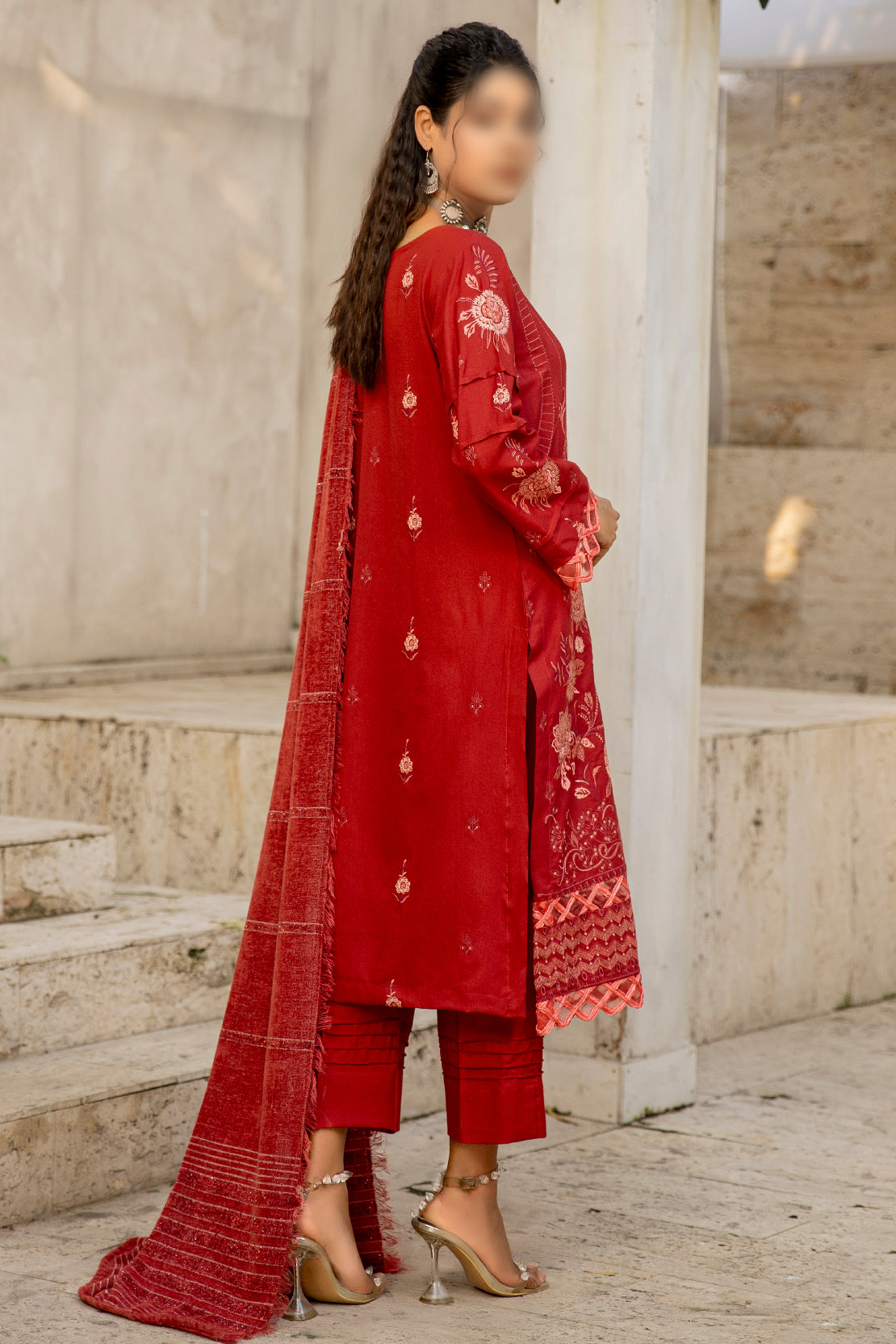 3 Piece - Embroidered Dhanak - Pahnawa 203