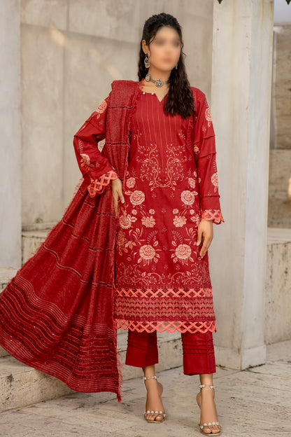 3 Piece - Embroidered Dhanak - Pahnawa 203