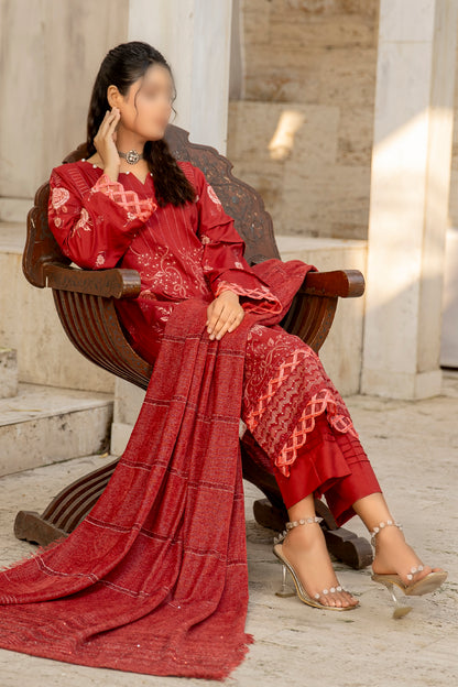 3 Piece - Embroidered Dhanak - Pahnawa 203