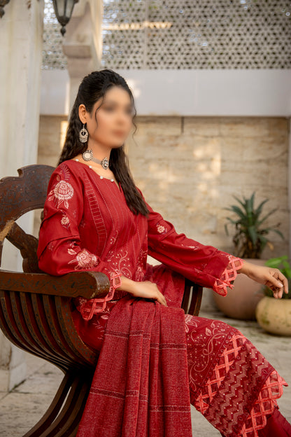 3 Piece - Embroidered Dhanak - Pahnawa 203