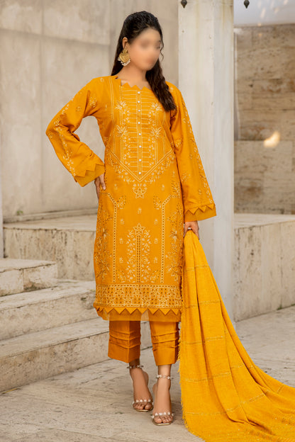 3 Piece - Embroidered Dhanak - Pahnawa 206