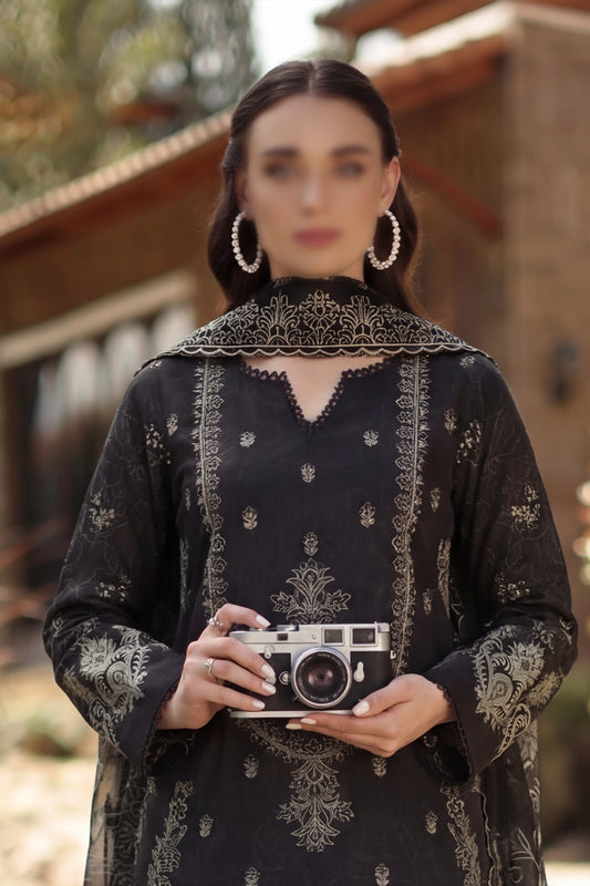 3 Piece - Embroidered Slub Lawn - Qalaa 137