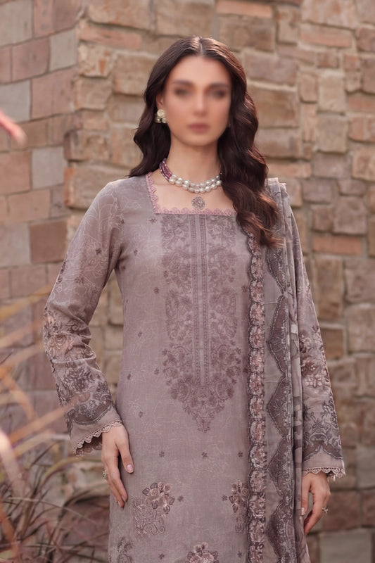 3 Piece - Embroidered Slub Lawn - Qalaa 130