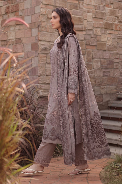 3 Piece - Embroidered Slub Lawn - Qalaa 130