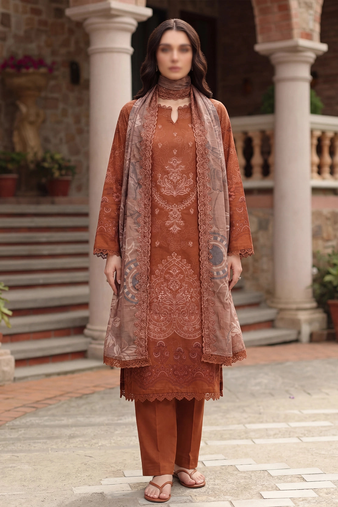 3 Piece - Embroidered Slub Lawn - Qalaa 132