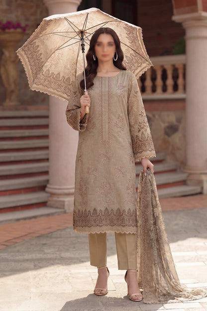 3 Piece - Embroidered Slub Lawn - Qalaa 134