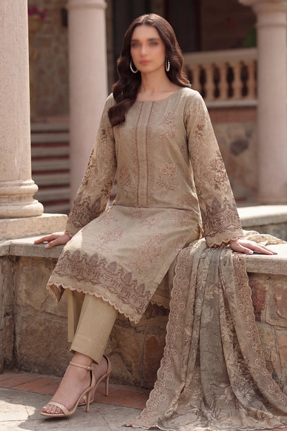 3 Piece - Embroidered Slub Lawn - Qalaa 134