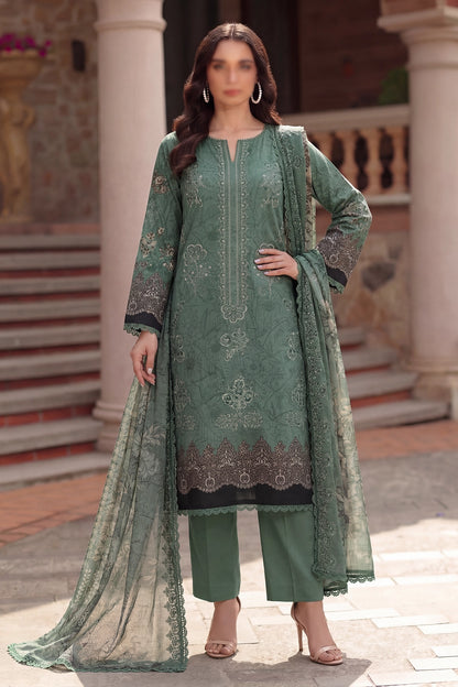 3 Piece - Embroidered Slub Lawn - Qalaa 135
