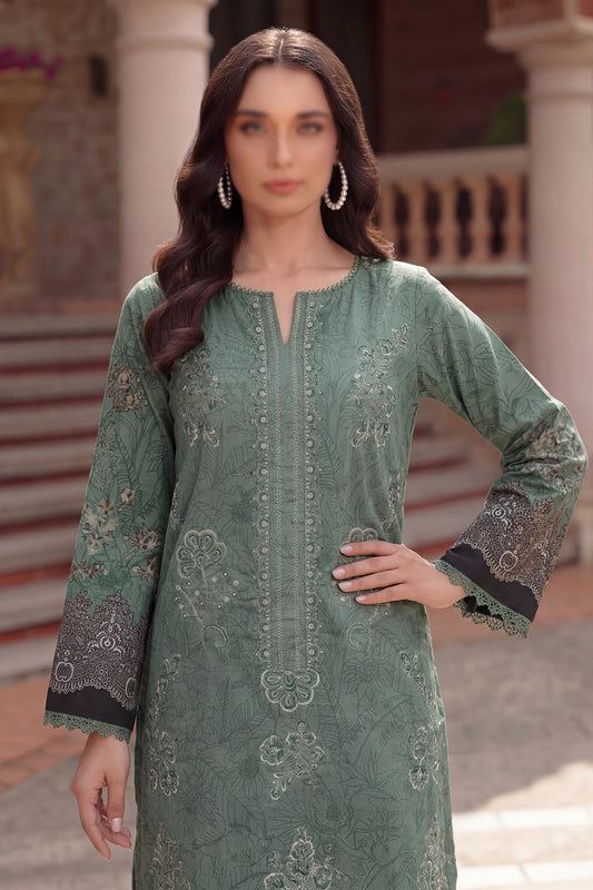 3 Piece - Embroidered Slub Lawn - Qalaa 135