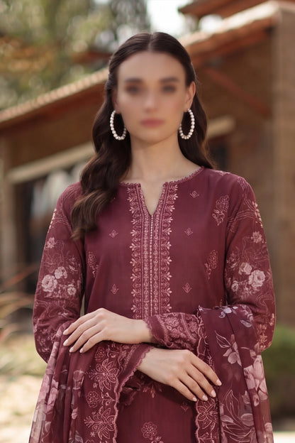 3 Piece - Embroidered Slub Lawn - Qalaa 136