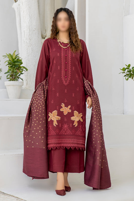 3 Piece - Glitter Embroidered Dhanak - Raniyah 202