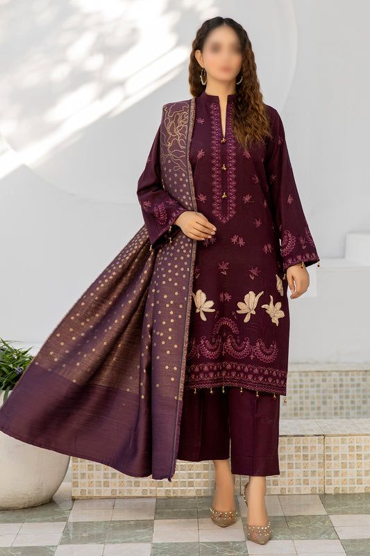 3 Piece - Glitter Embroidered Dhanak - Raniyah 204