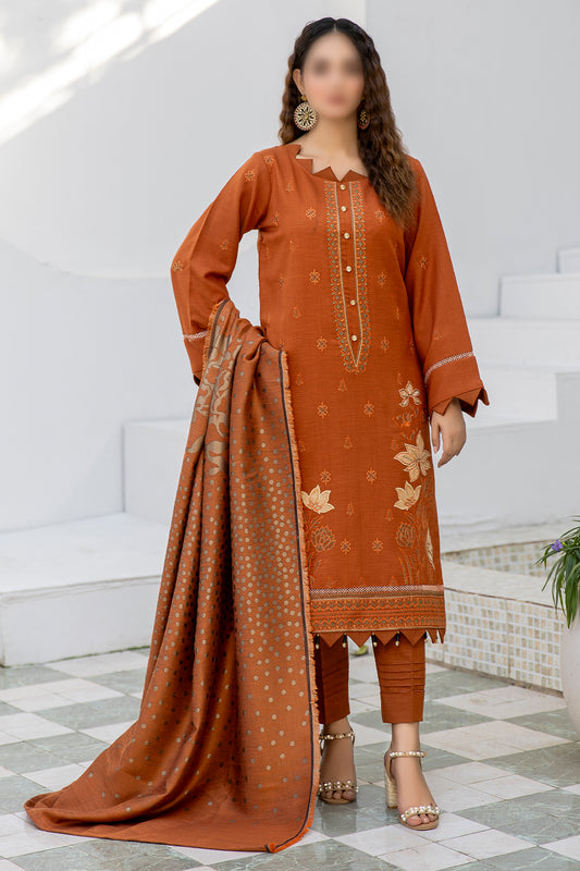 3 Piece - Glitter Embroidered Dhanak - Raniyah 205