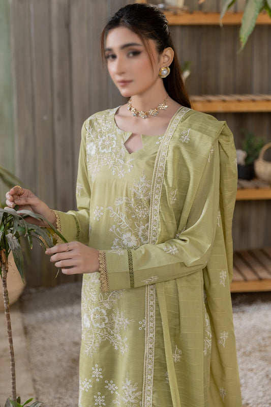 3 Piece - Embroidered Slub Lawn - Reet 101